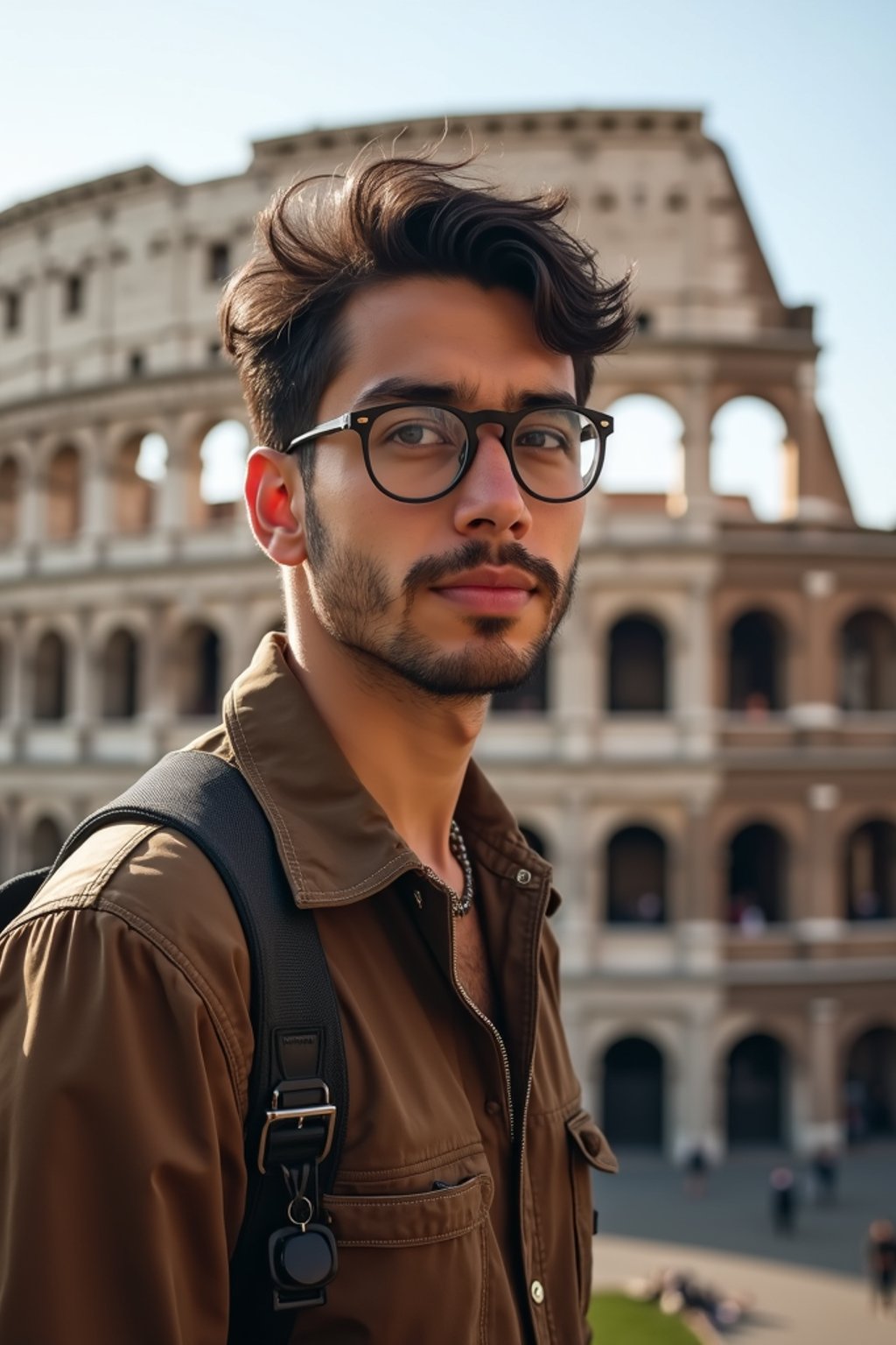 man as digital nomad in Rome with the Colosseum in the background