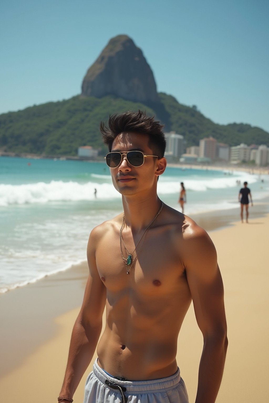 man as digital nomad in Rio de Janeiro at Ipanema Beach