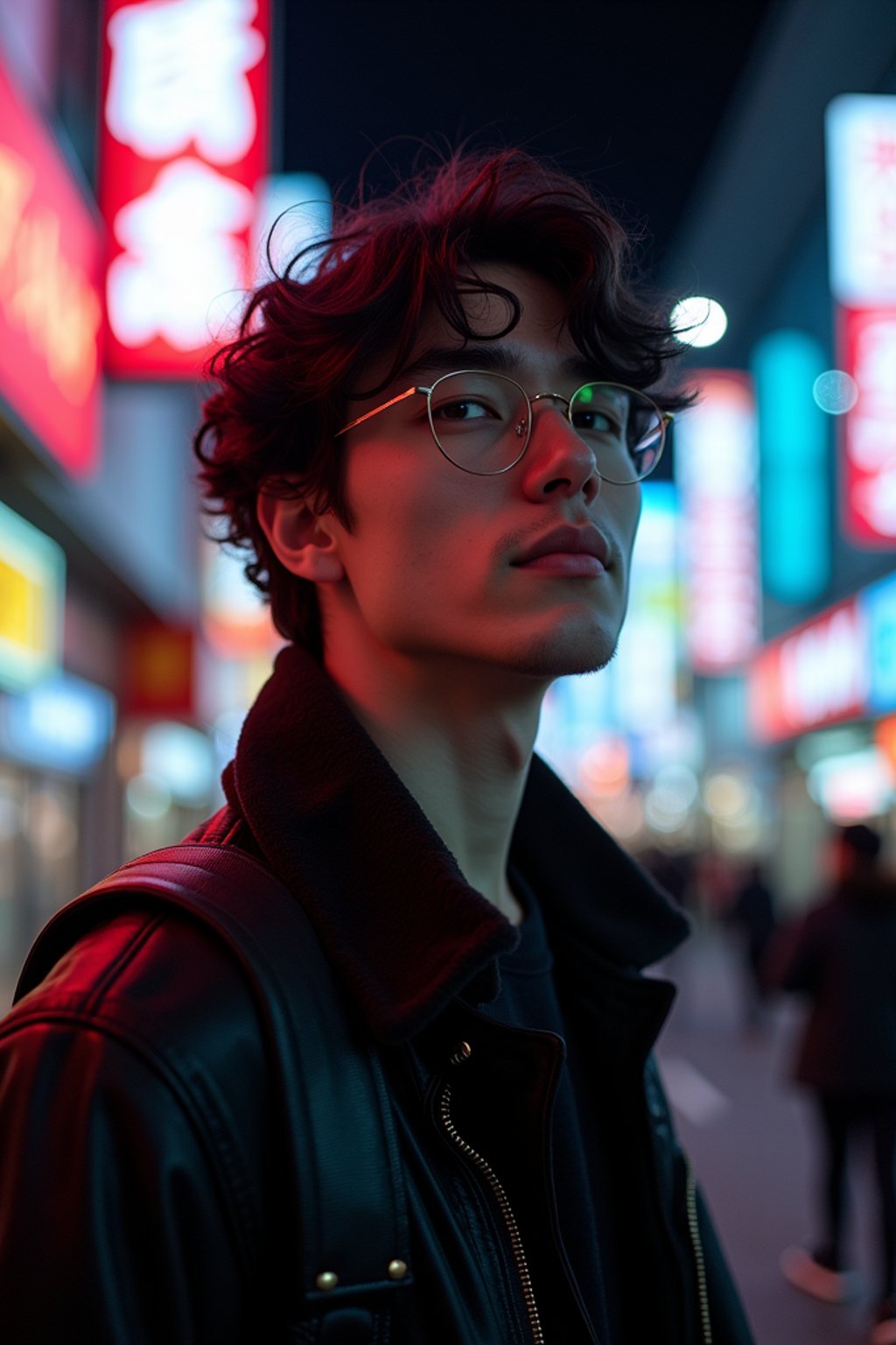 man as digital nomad in Tokyo at night with neon lights