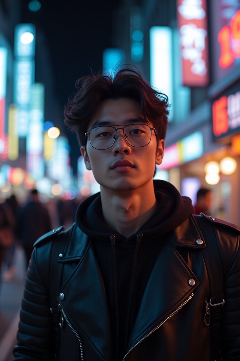 man as digital nomad in Tokyo at night with neon lights