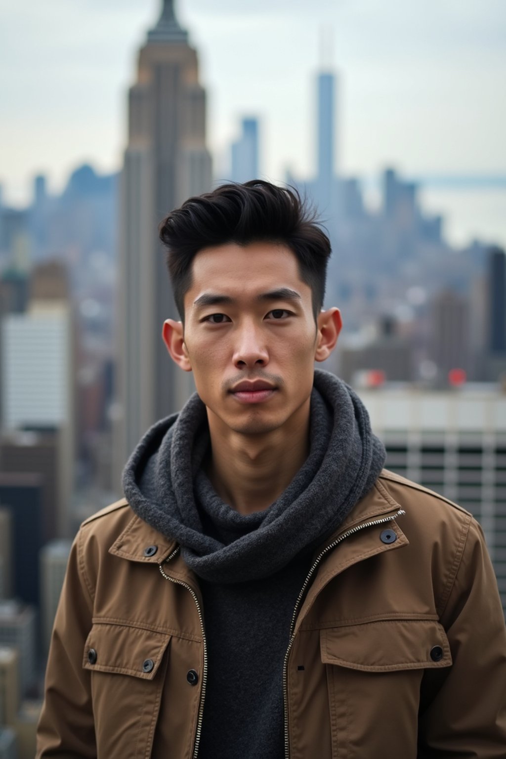 man as digital nomad in New York City with Manhattan in background