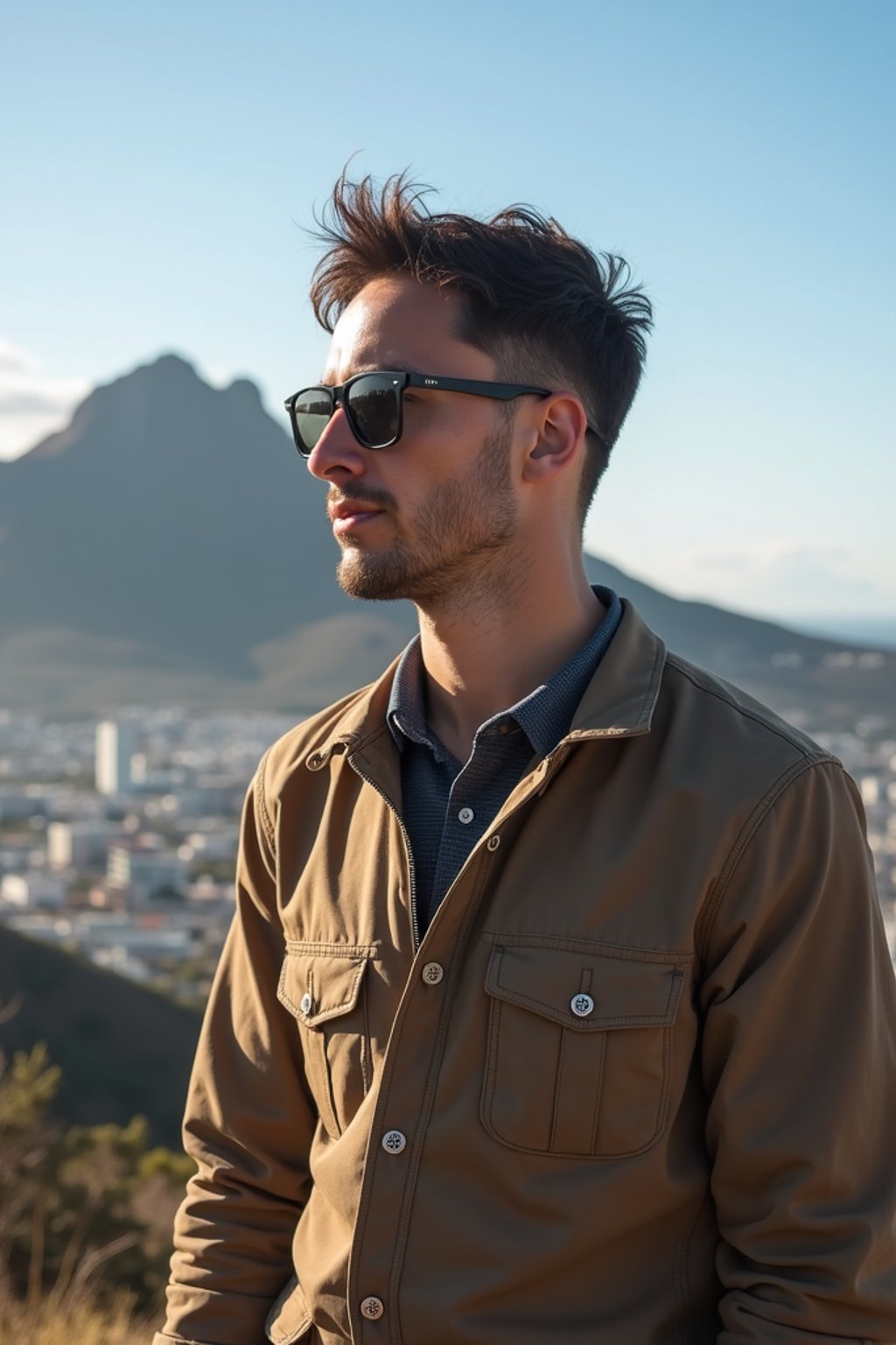 man as digital nomad in Cape Town with the Table Mountain in the background