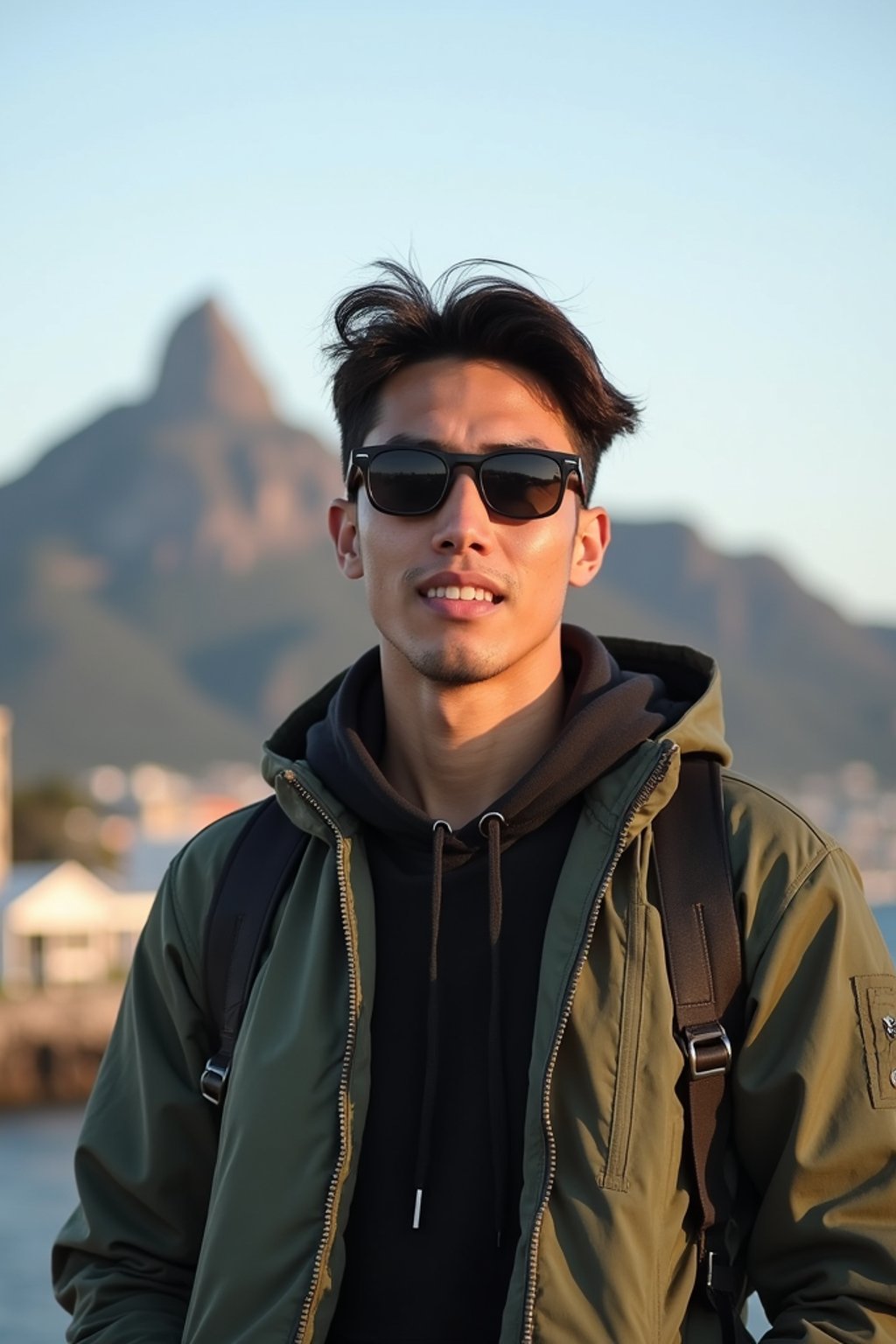 man as digital nomad in Cape Town with the Table Mountain in the background