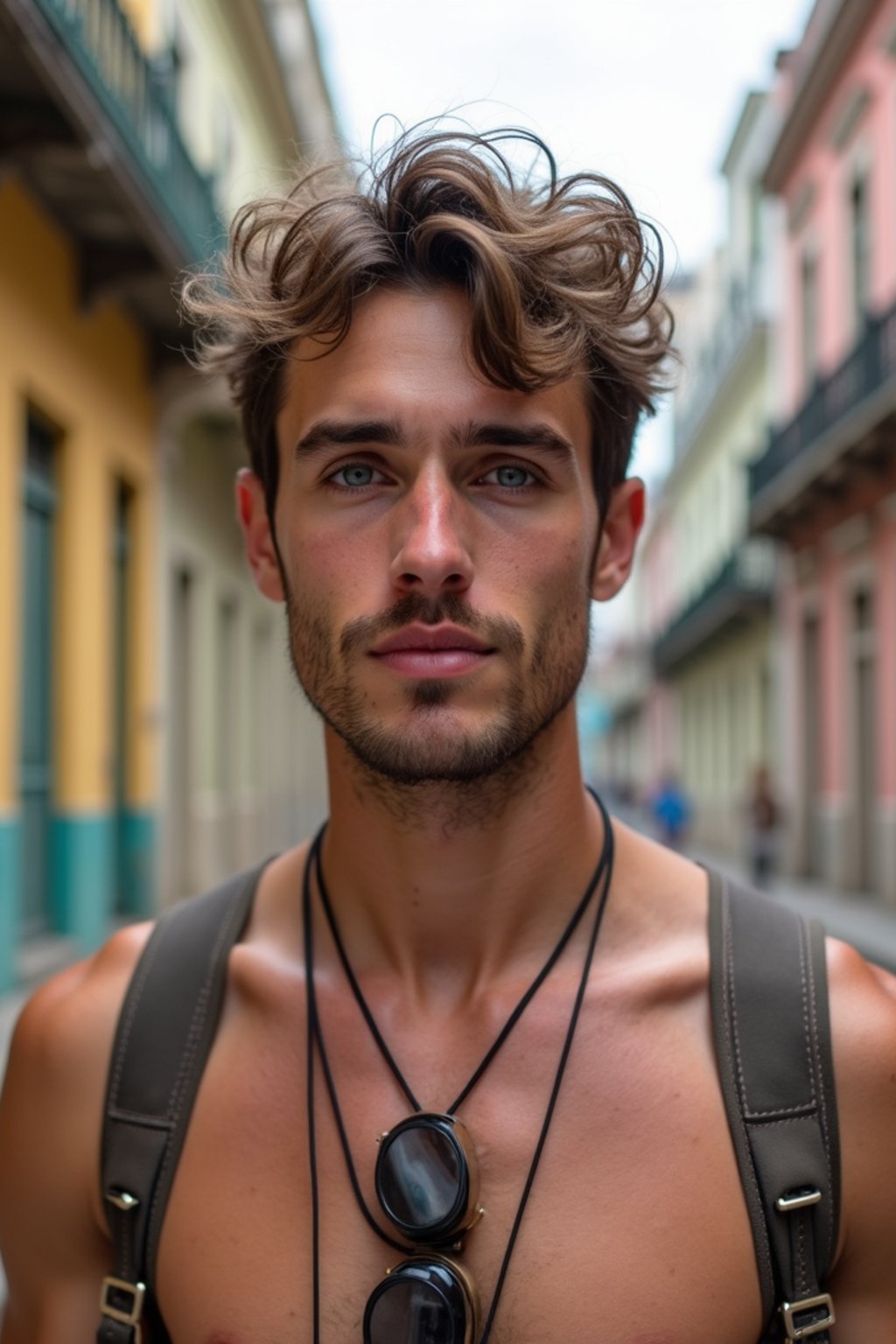 man as digital nomad in Havana with the colorful old town in the background