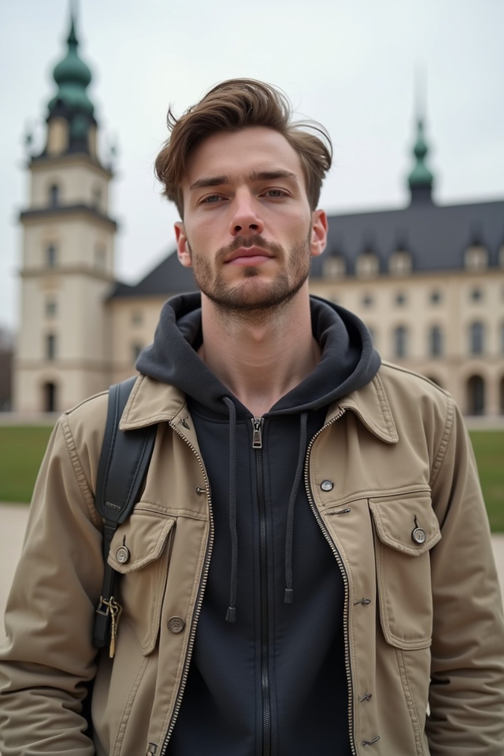 man as digital nomad in Vienna with the Schönbrunn Palace in the background