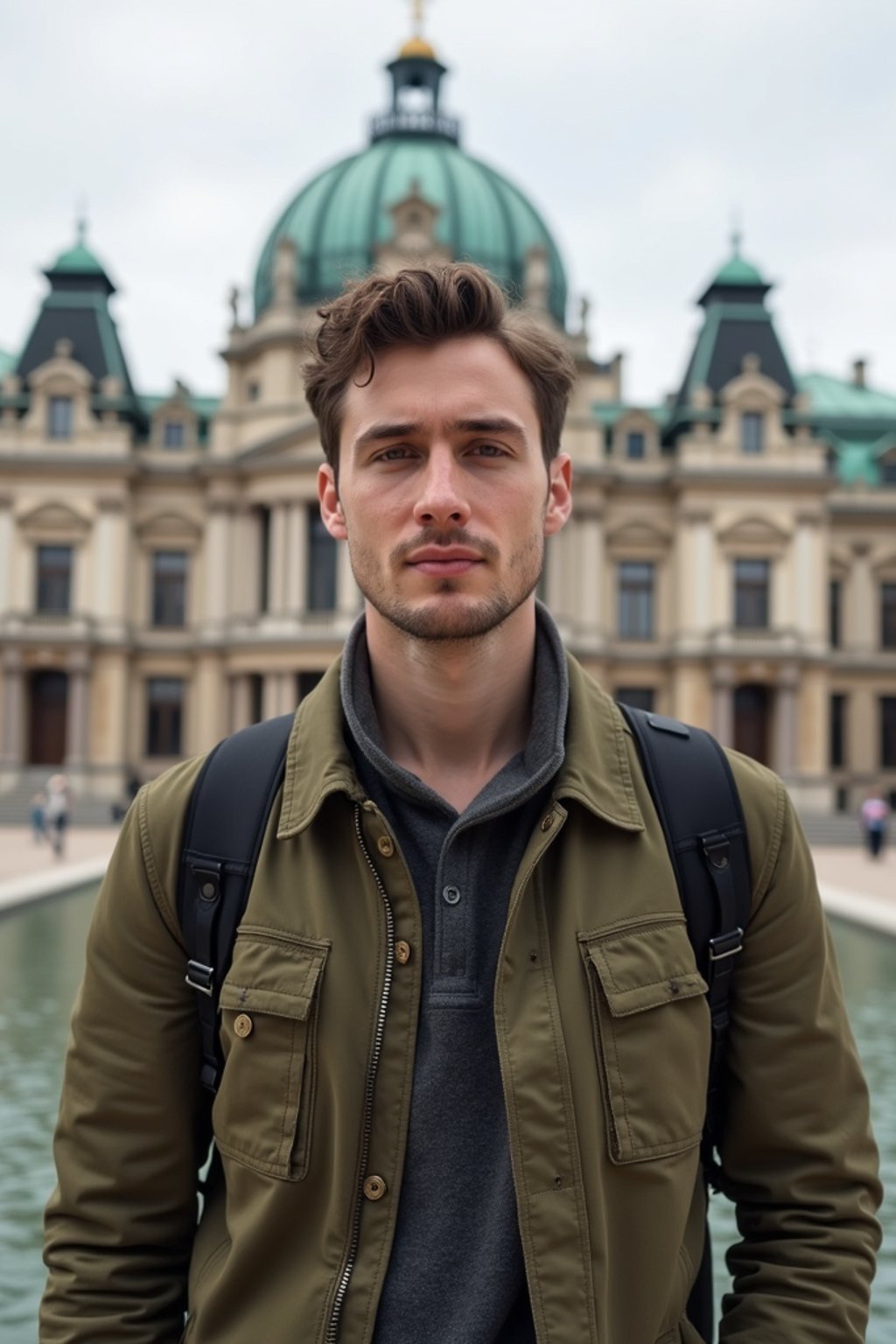 man as digital nomad in Vienna with the Schönbrunn Palace in the background