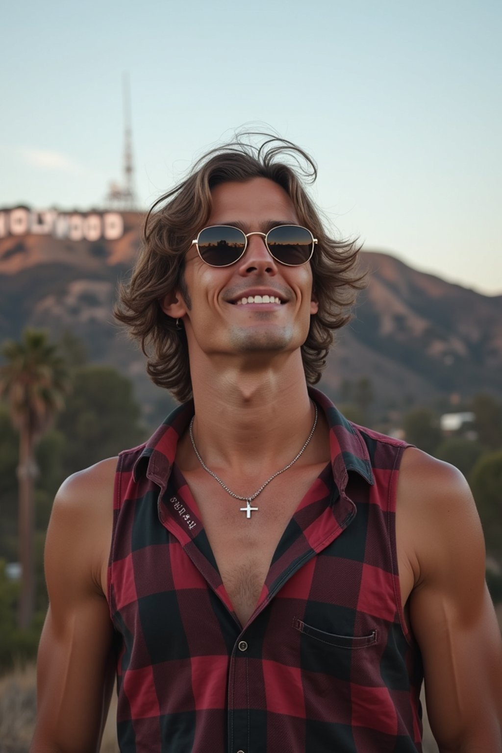 man as digital nomad in Los Angeles with the Hollywood sign in the background