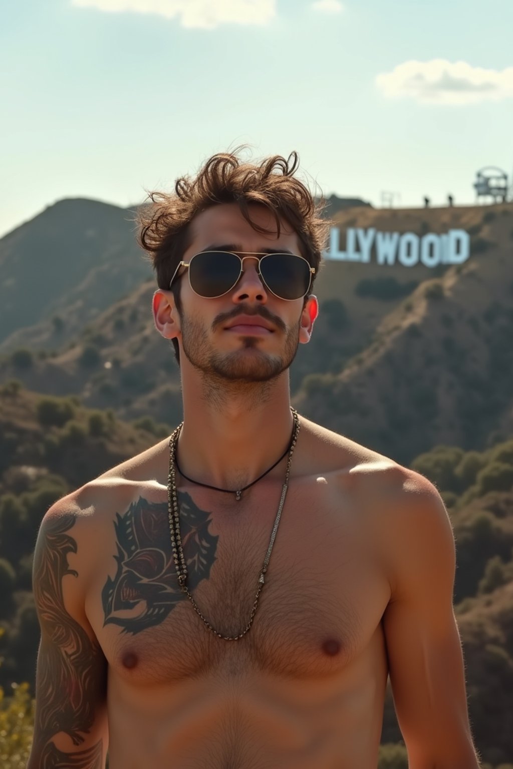 man as digital nomad in Los Angeles with the Hollywood sign in the background