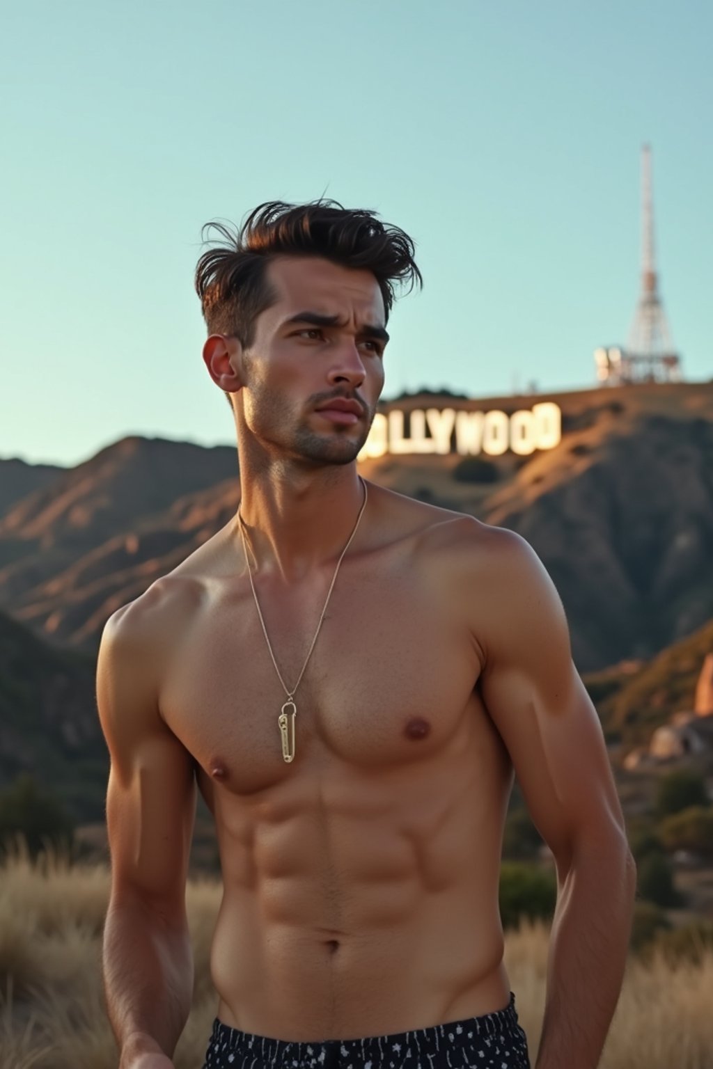 man as digital nomad in Los Angeles with the Hollywood sign in the background