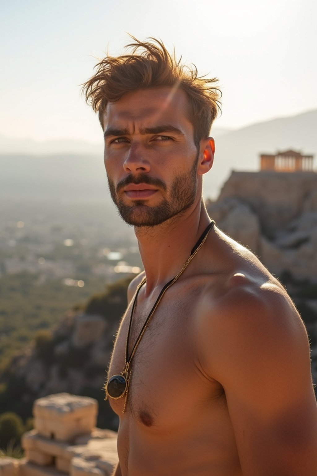 man as digital nomad in Athens with the Acropolis in the background