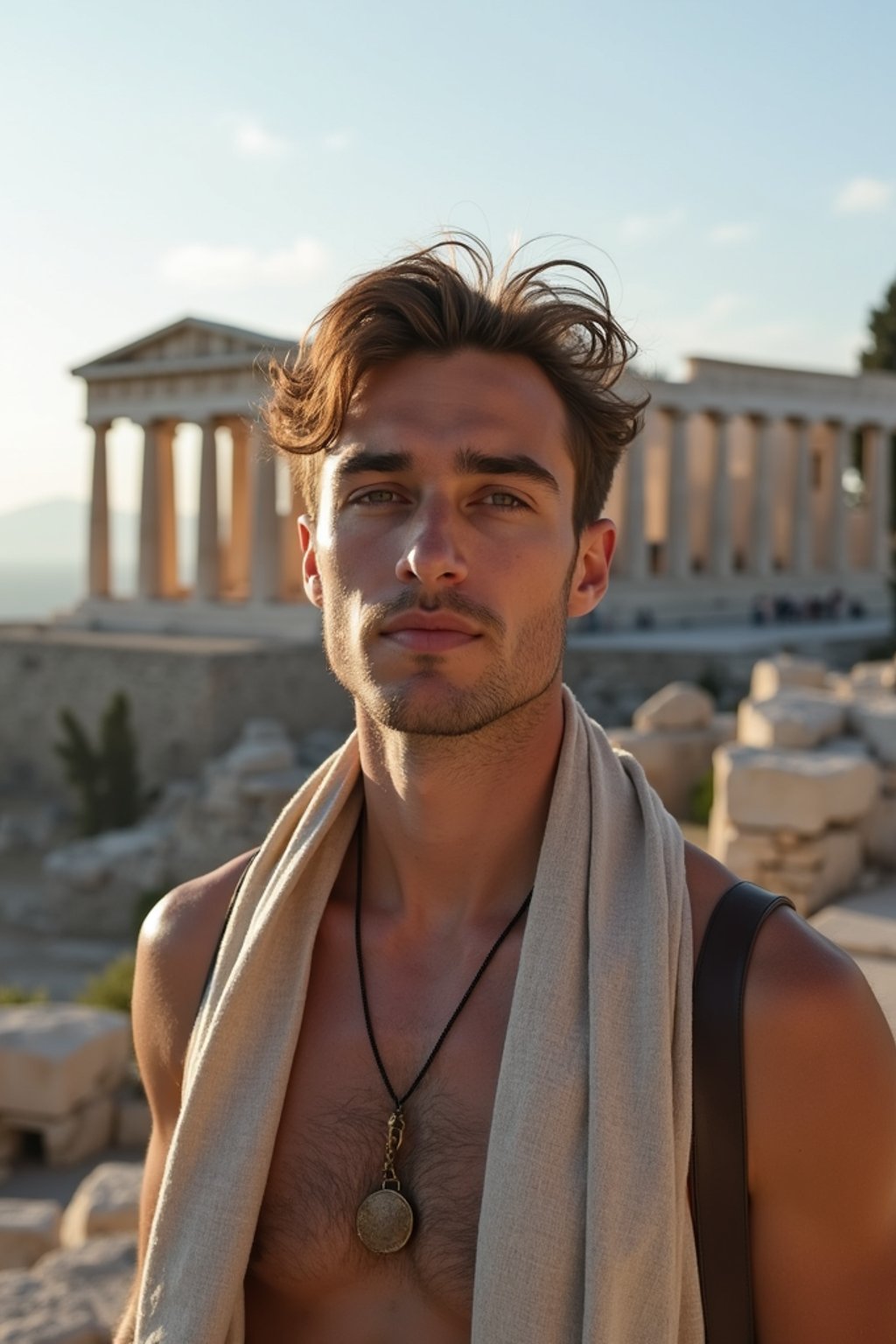 man as digital nomad in Athens with the Acropolis in the background