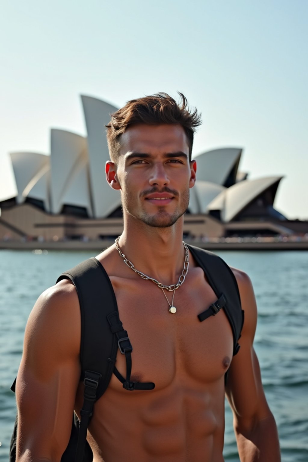 man as digital nomad in Sydney with the Sydney Opera House in the background