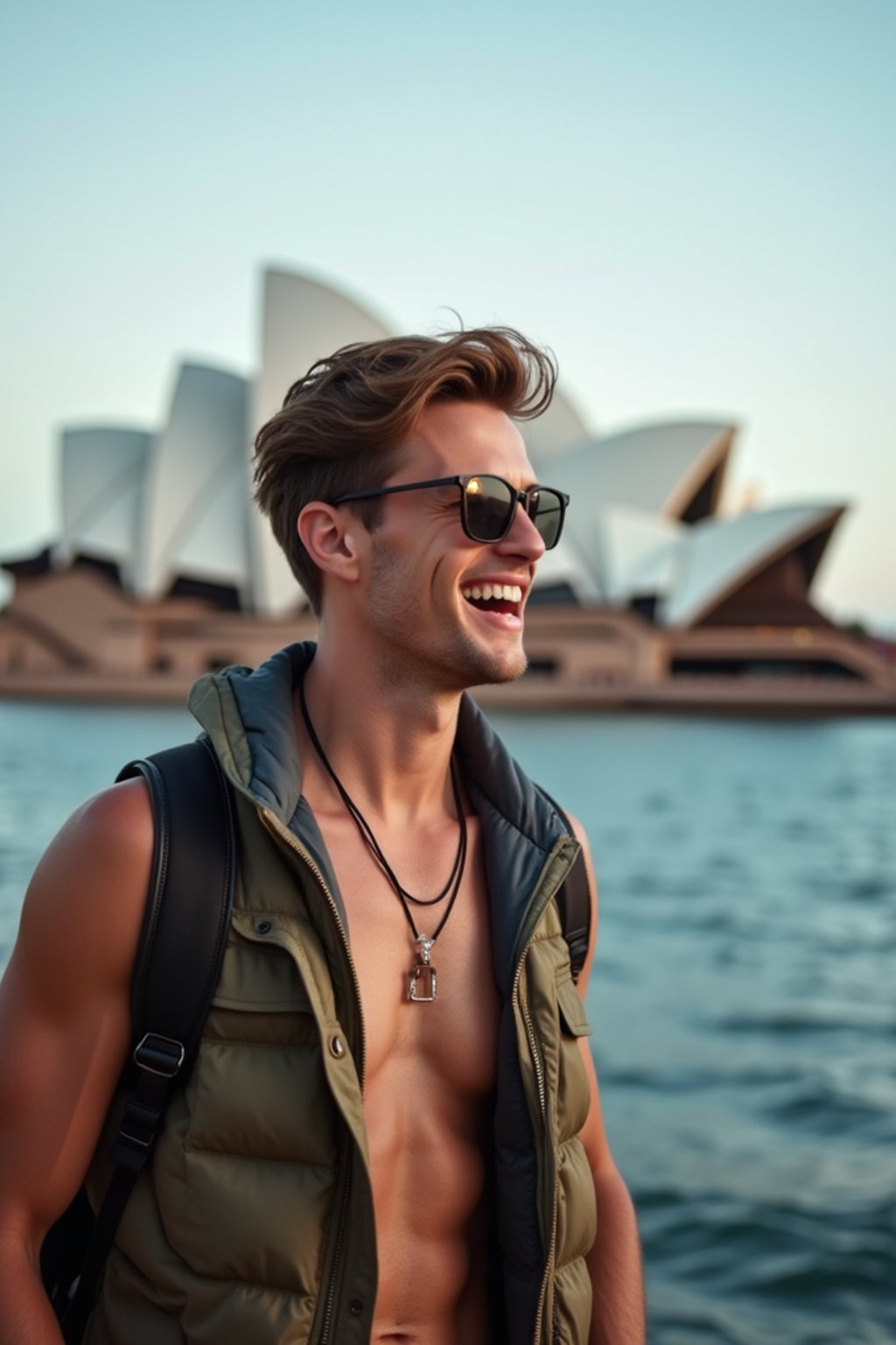 man as digital nomad in Sydney with the Sydney Opera House in the background