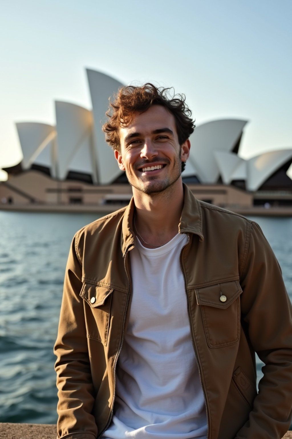 man as digital nomad in Sydney with the Sydney Opera House in the background