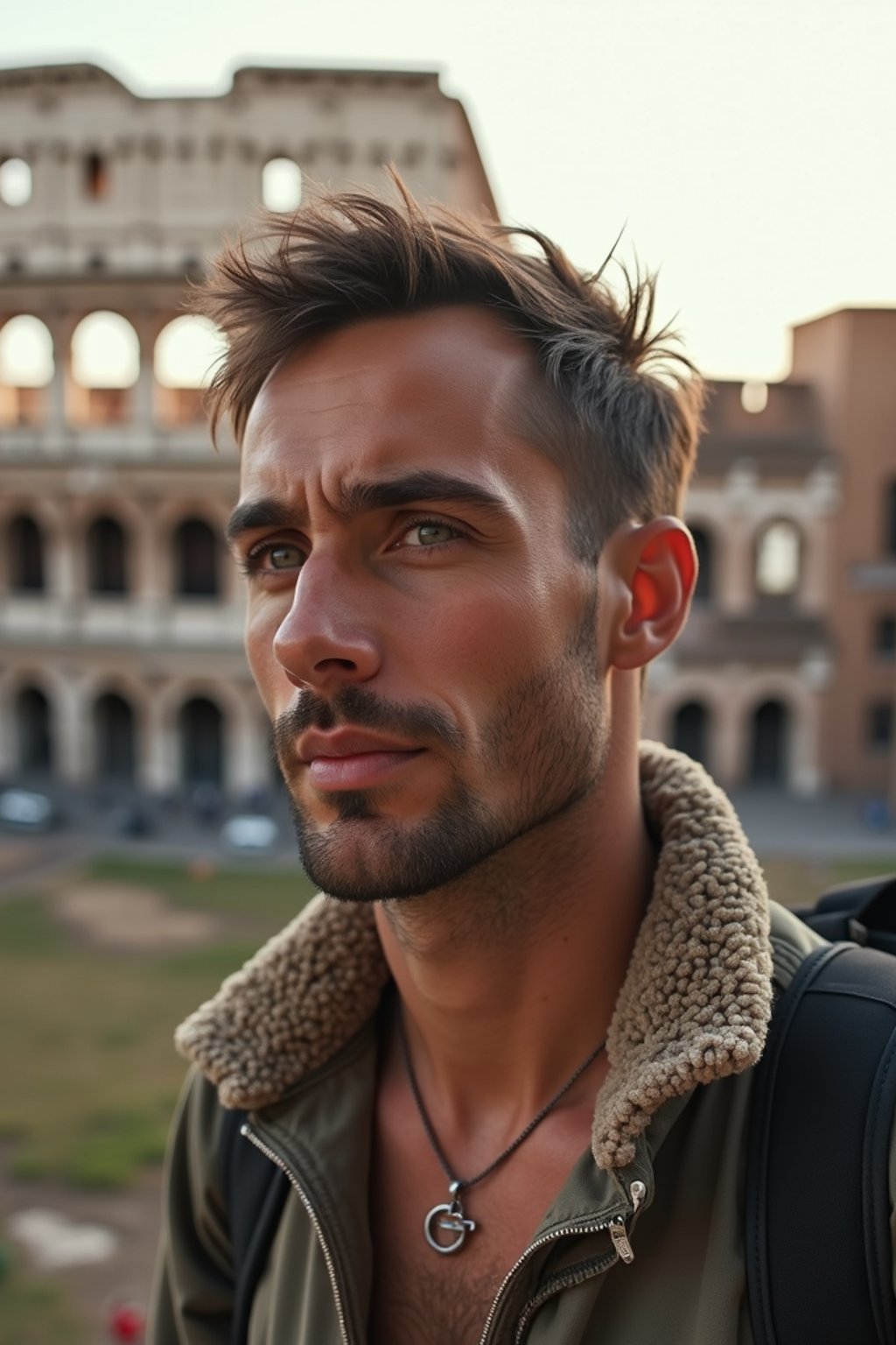 man as digital nomad in Rome with the Colosseum in the background