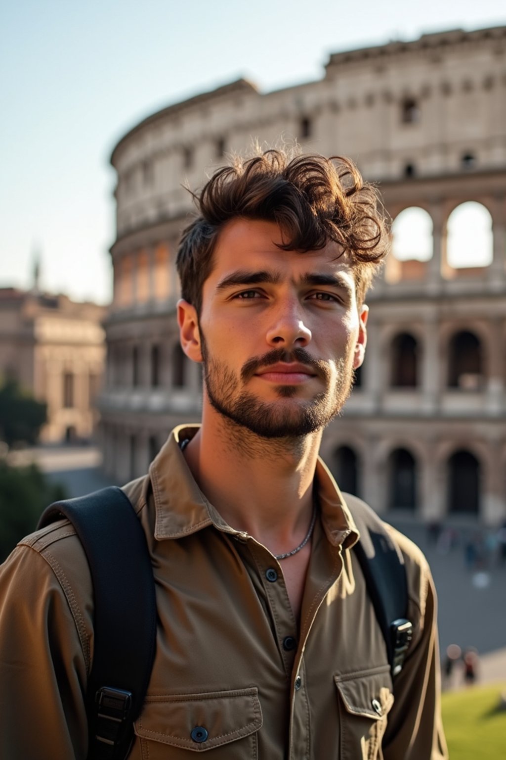 man as digital nomad in Rome with the Colosseum in the background