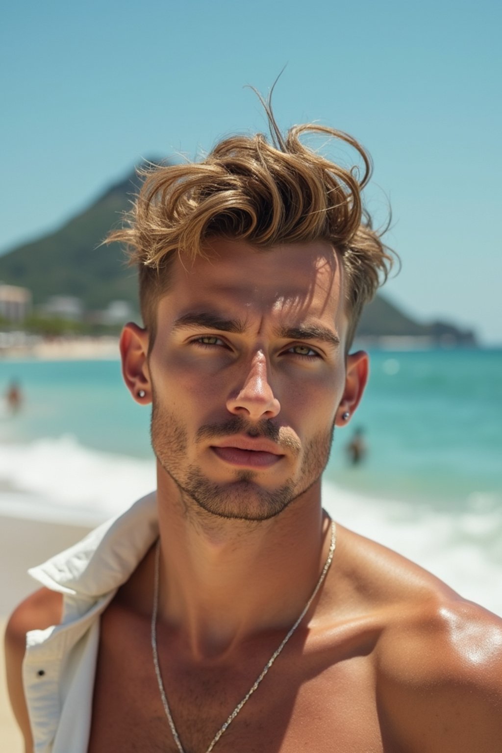 man as digital nomad in Rio de Janeiro at Ipanema Beach