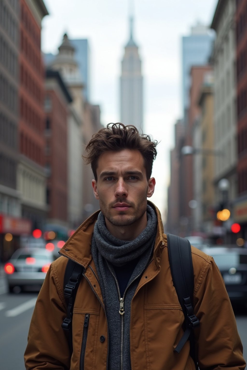 man as digital nomad in New York City with Manhattan in background