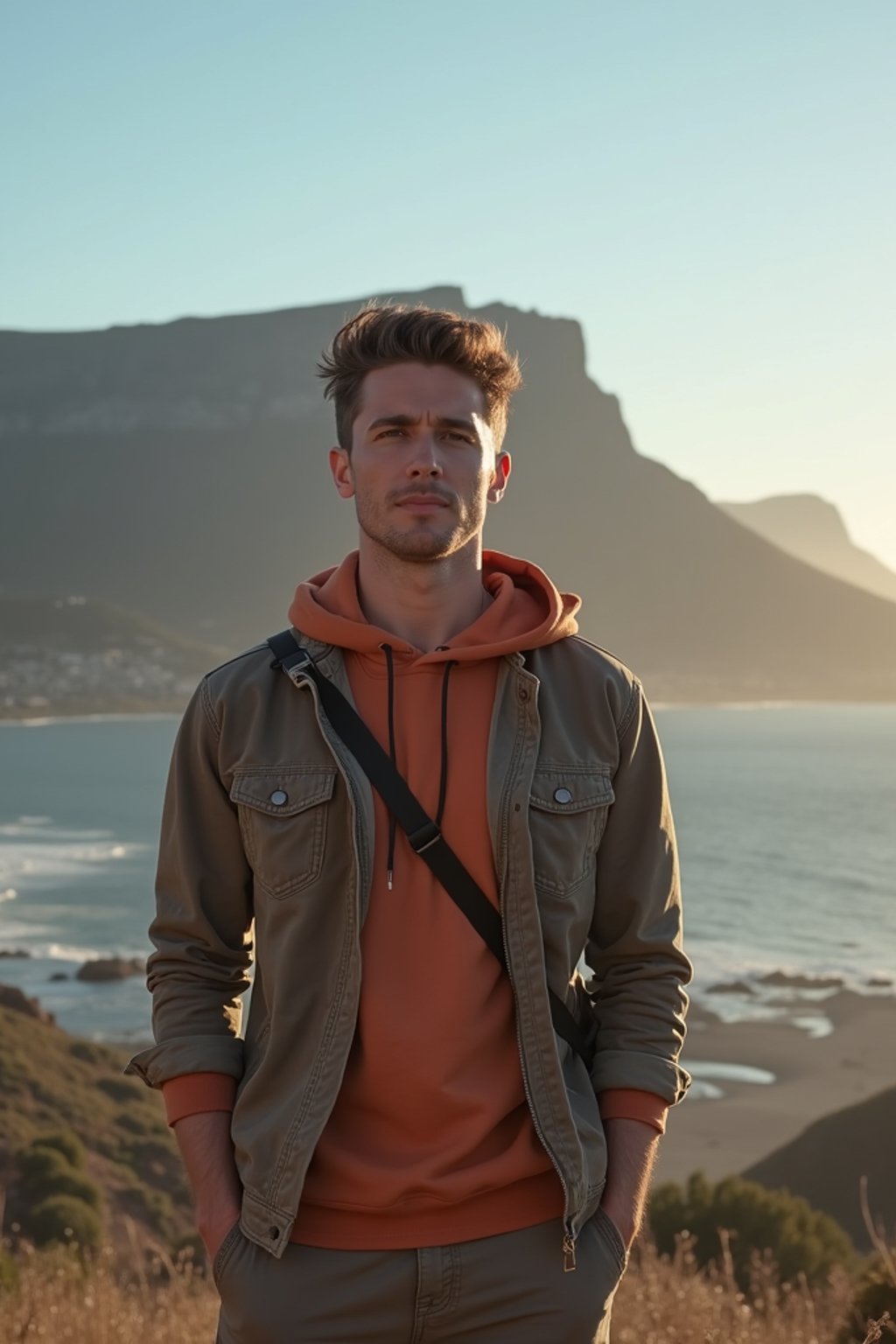 man as digital nomad in Cape Town with the Table Mountain in the background