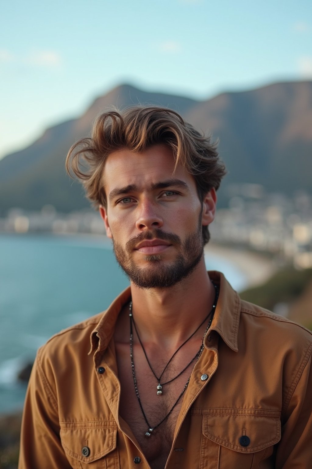 man as digital nomad in Cape Town with the Table Mountain in the background