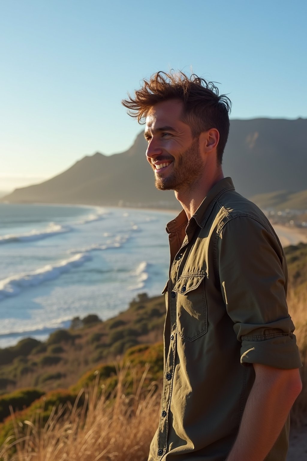 man as digital nomad in Cape Town with the Table Mountain in the background