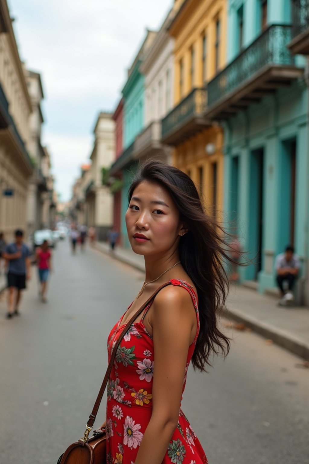 woman as digital nomad in Havana with the colorful old town in the background