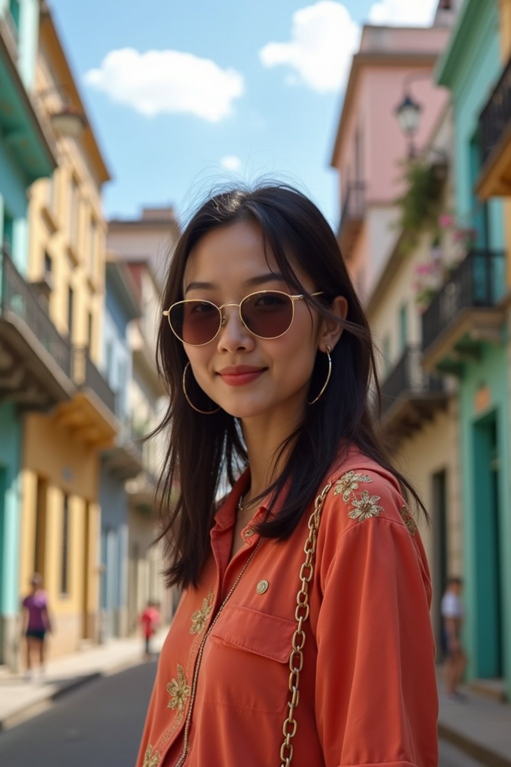 woman as digital nomad in Havana with the colorful old town in the background