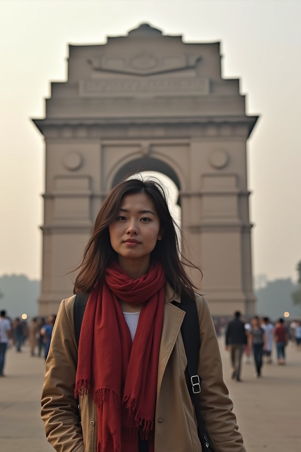 woman as digital nomad in Delhi with the India Gate in the background