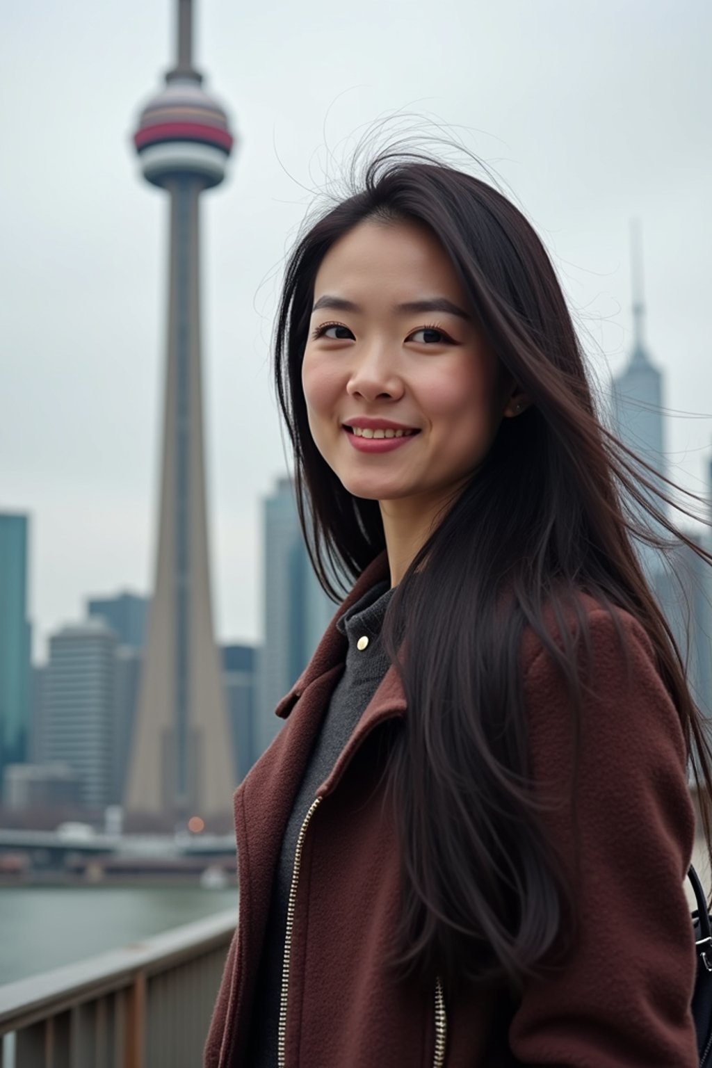 woman as digital nomad in Toronto with the CN Tower in the background