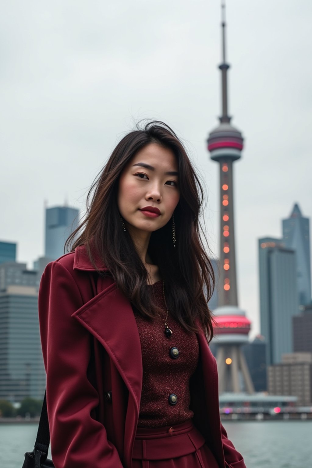 woman as digital nomad in Toronto with the CN Tower in the background