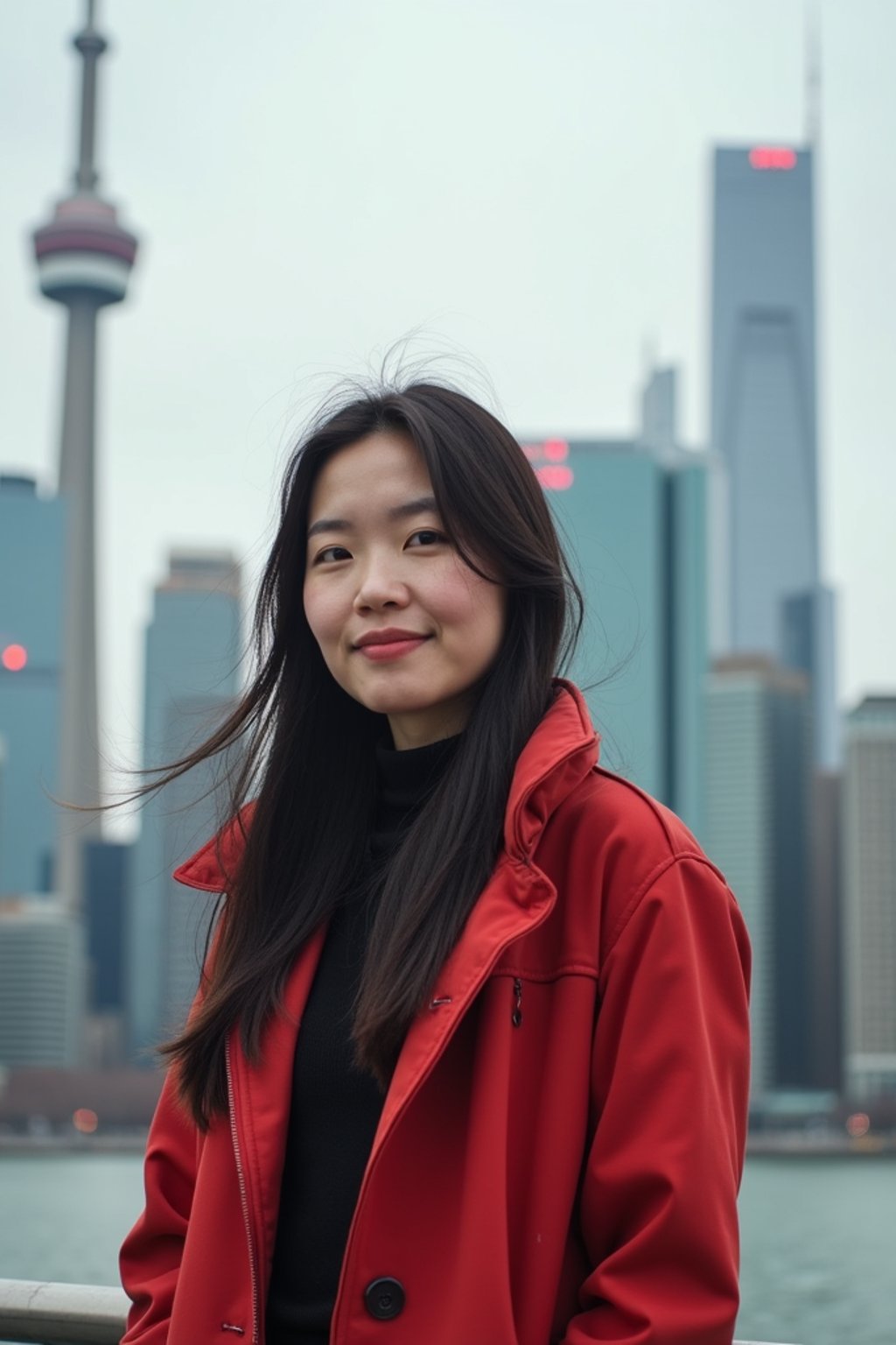 woman as digital nomad in Toronto with the CN Tower in the background