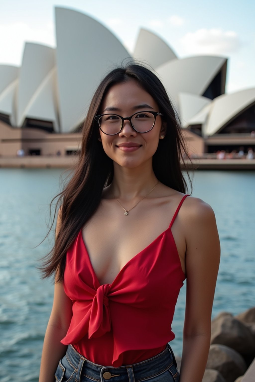 woman as digital nomad in Sydney with the Sydney Opera House in the background