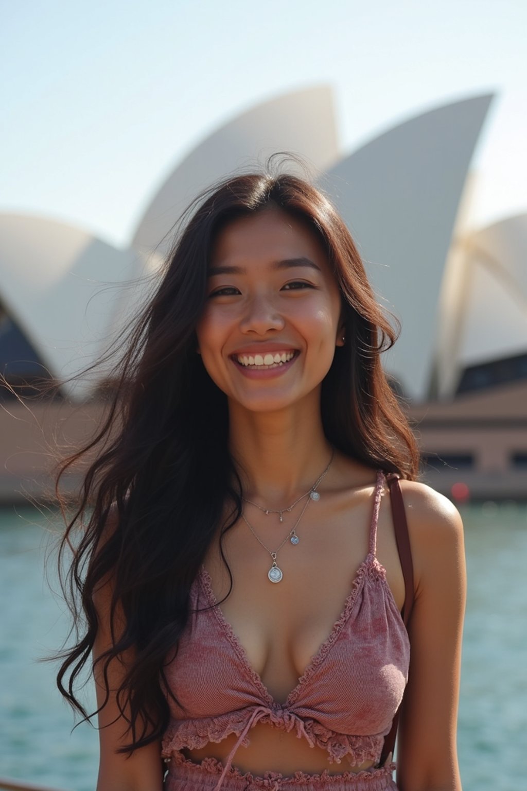 woman as digital nomad in Sydney with the Sydney Opera House in the background