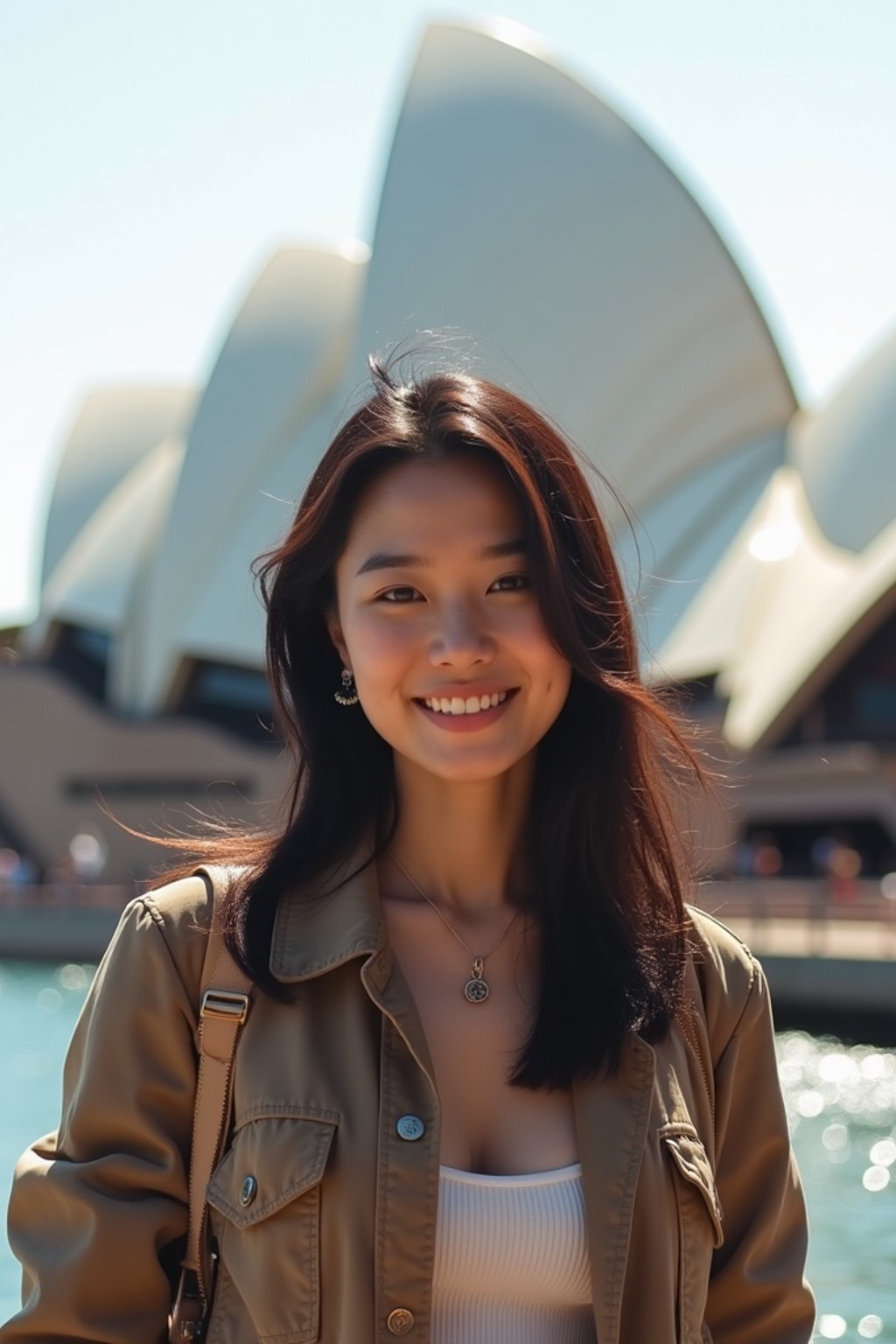 woman as digital nomad in Sydney with the Sydney Opera House in the background