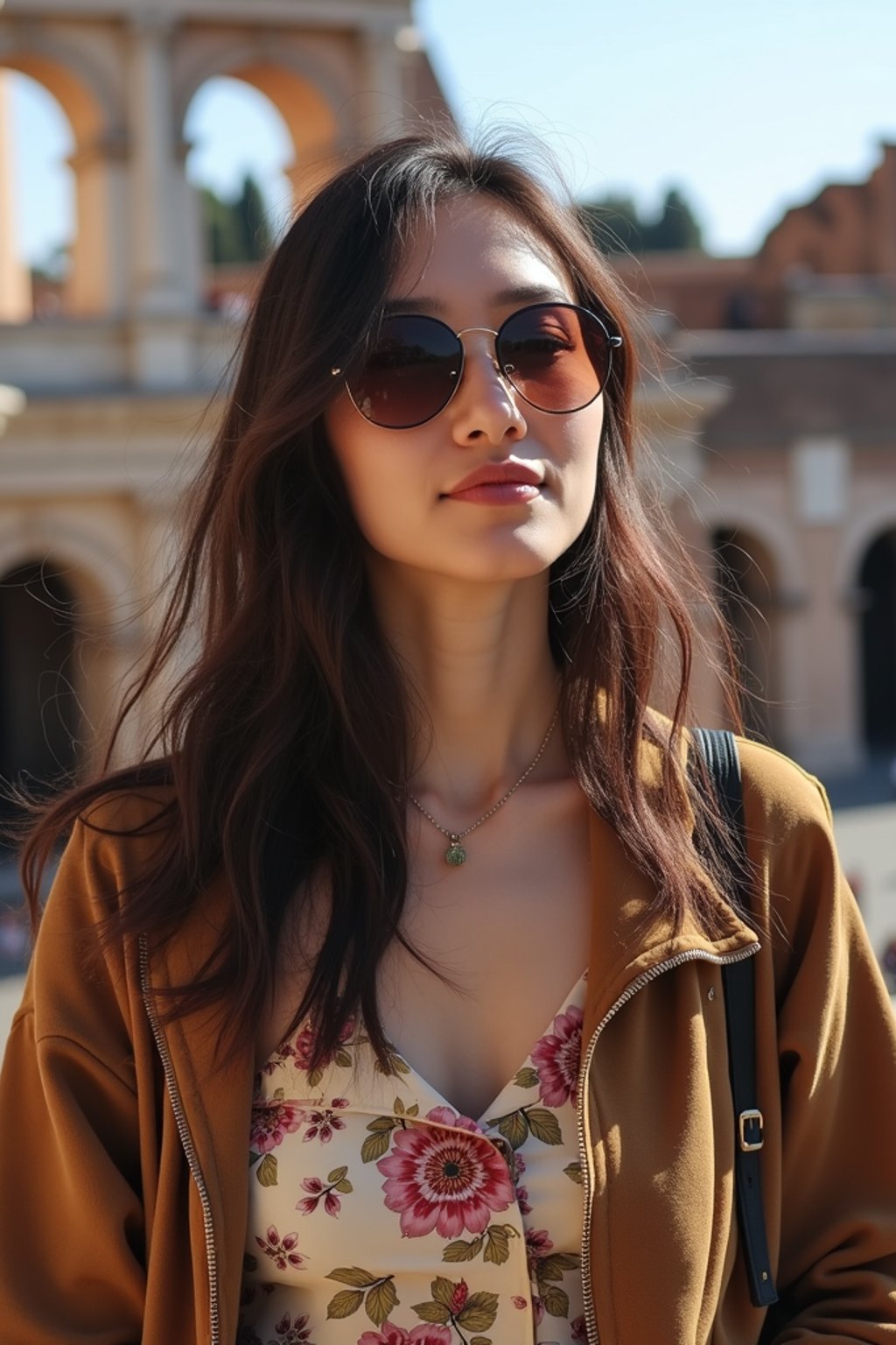 woman as digital nomad in Rome with the Colosseum in the background