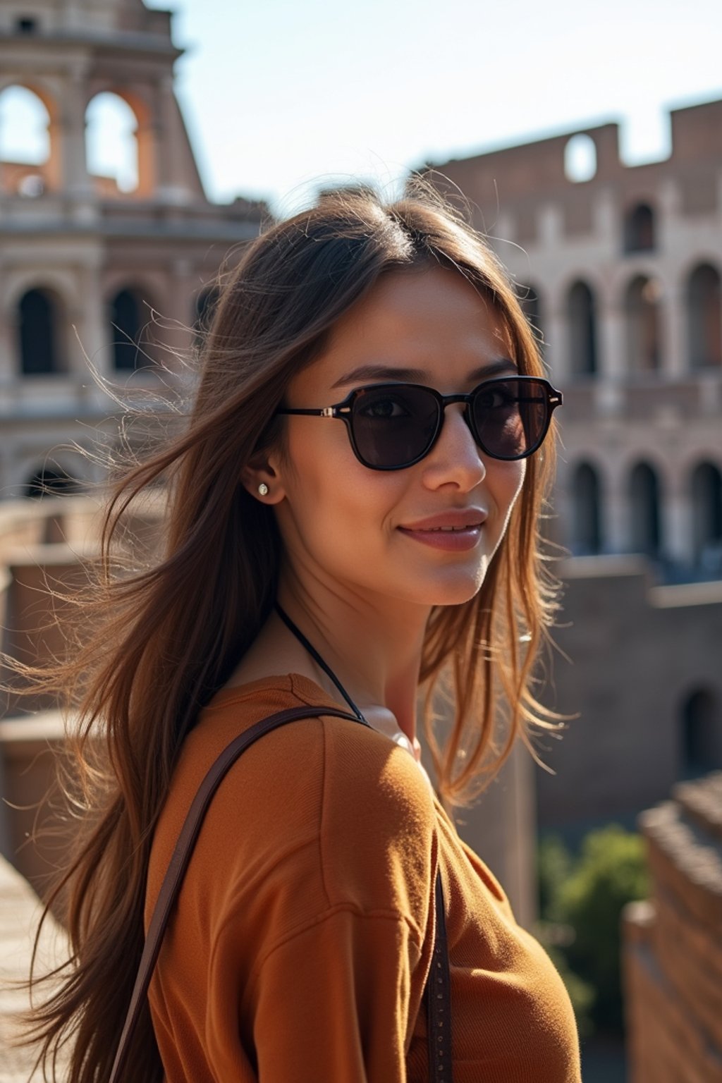 woman as digital nomad in Rome with the Colosseum in the background