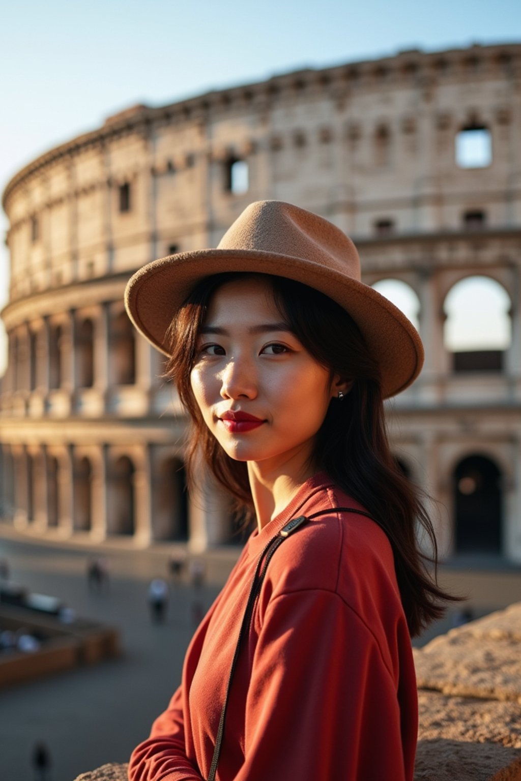 woman as digital nomad in Rome with the Colosseum in the background