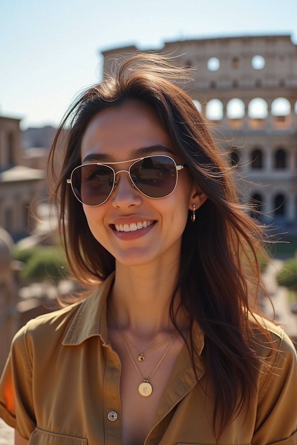 woman as digital nomad in Rome with the Colosseum in the background