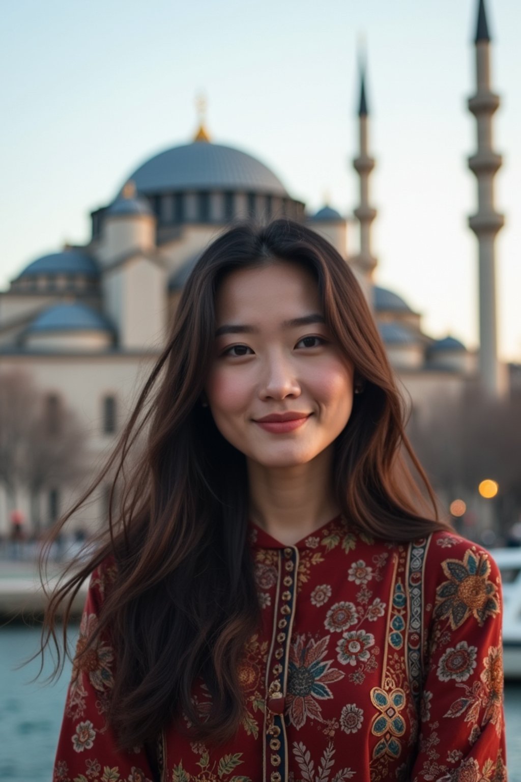 woman as digital nomad in Istanbul with The Mosque in background