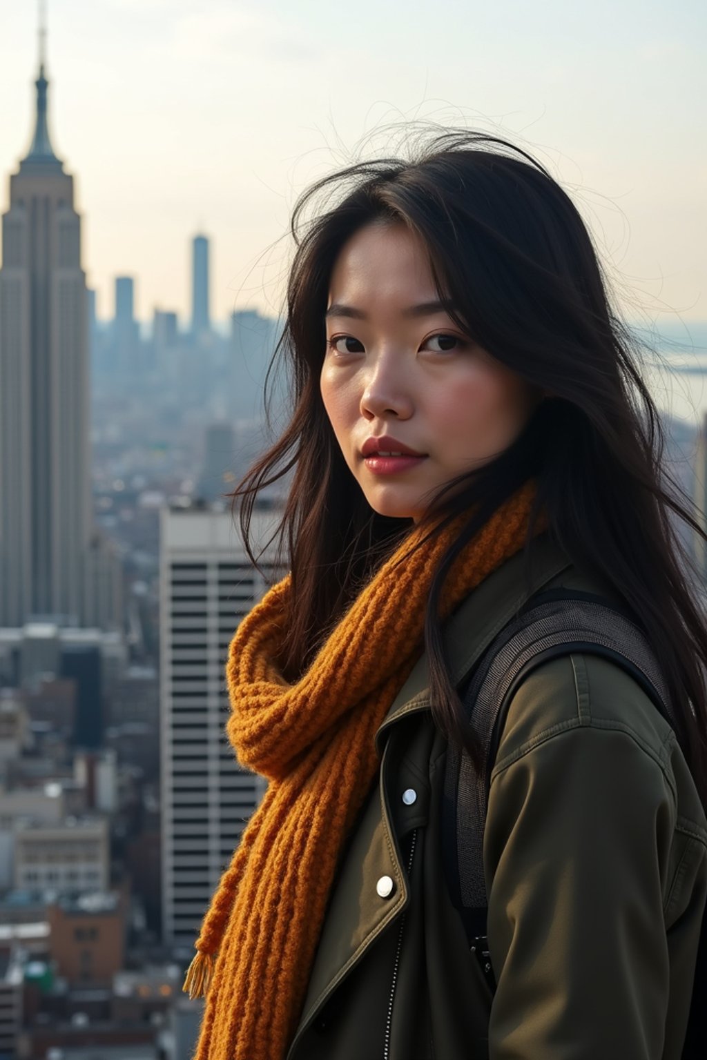 woman as digital nomad in New York City with Manhattan in background