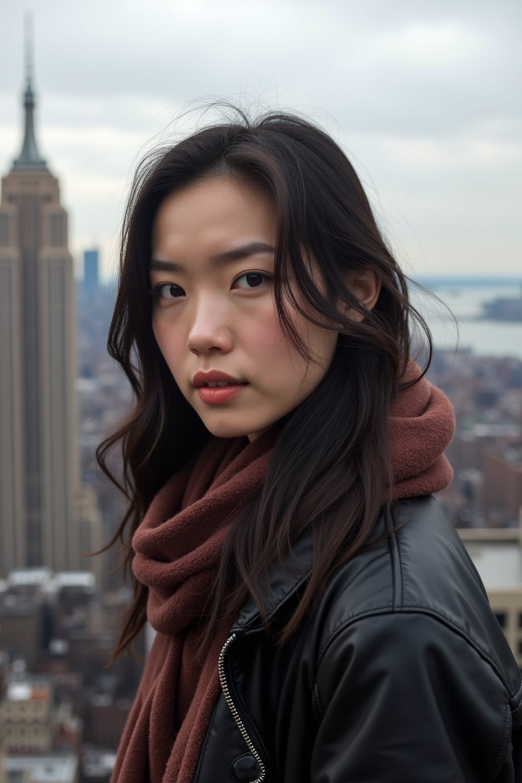 woman as digital nomad in New York City with Manhattan in background