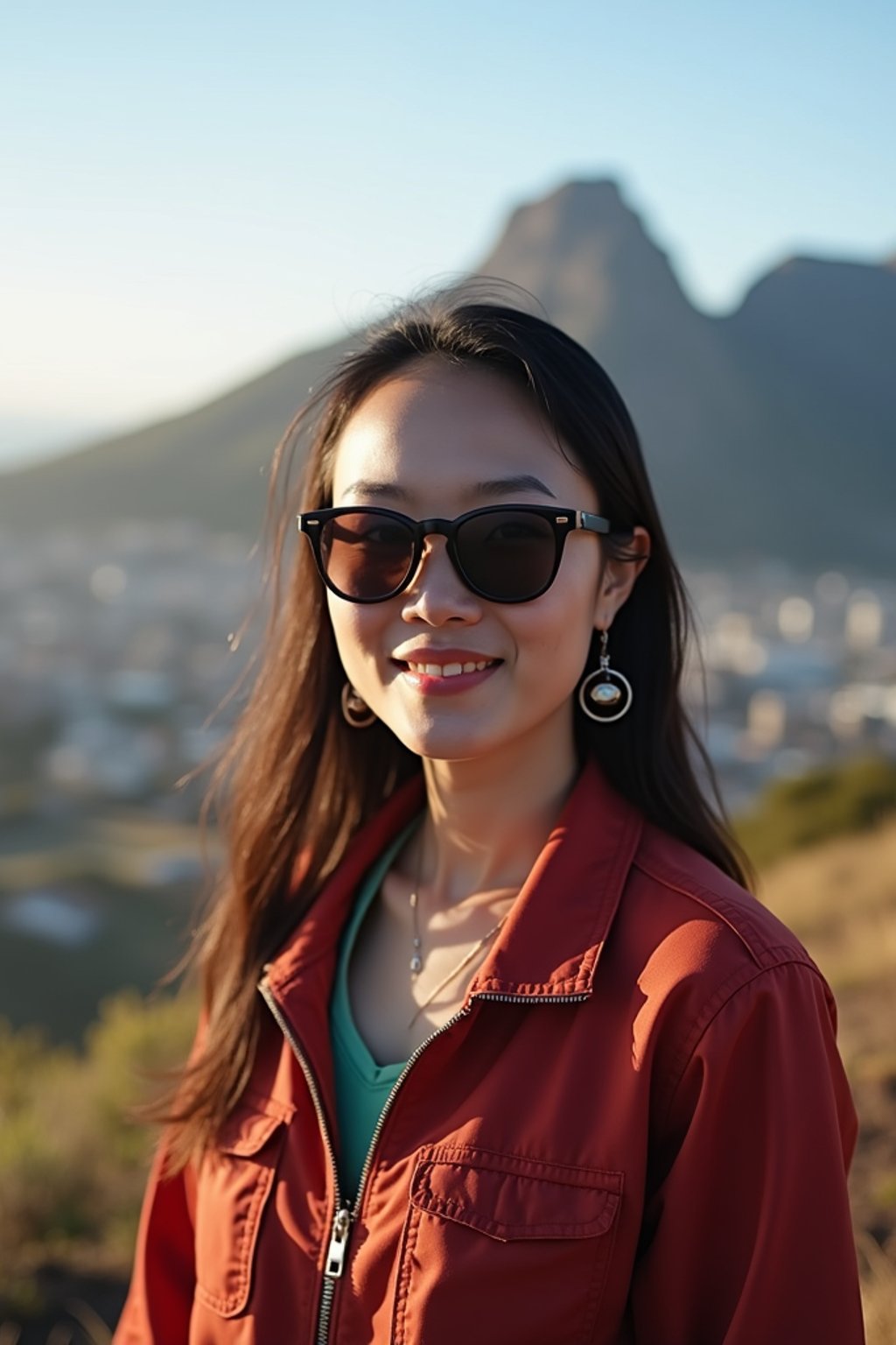 woman as digital nomad in Cape Town with the Table Mountain in the background