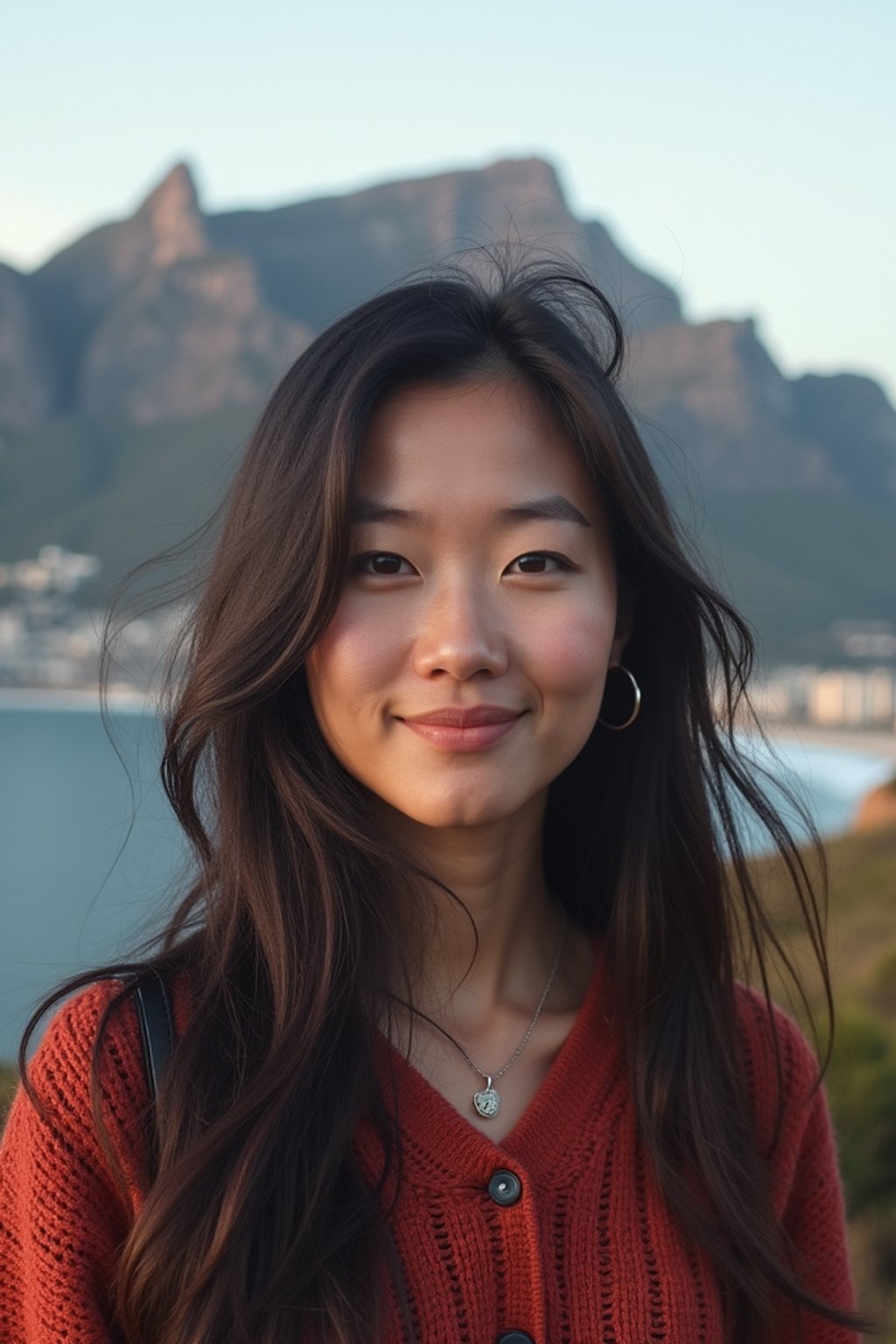 woman as digital nomad in Cape Town with the Table Mountain in the background