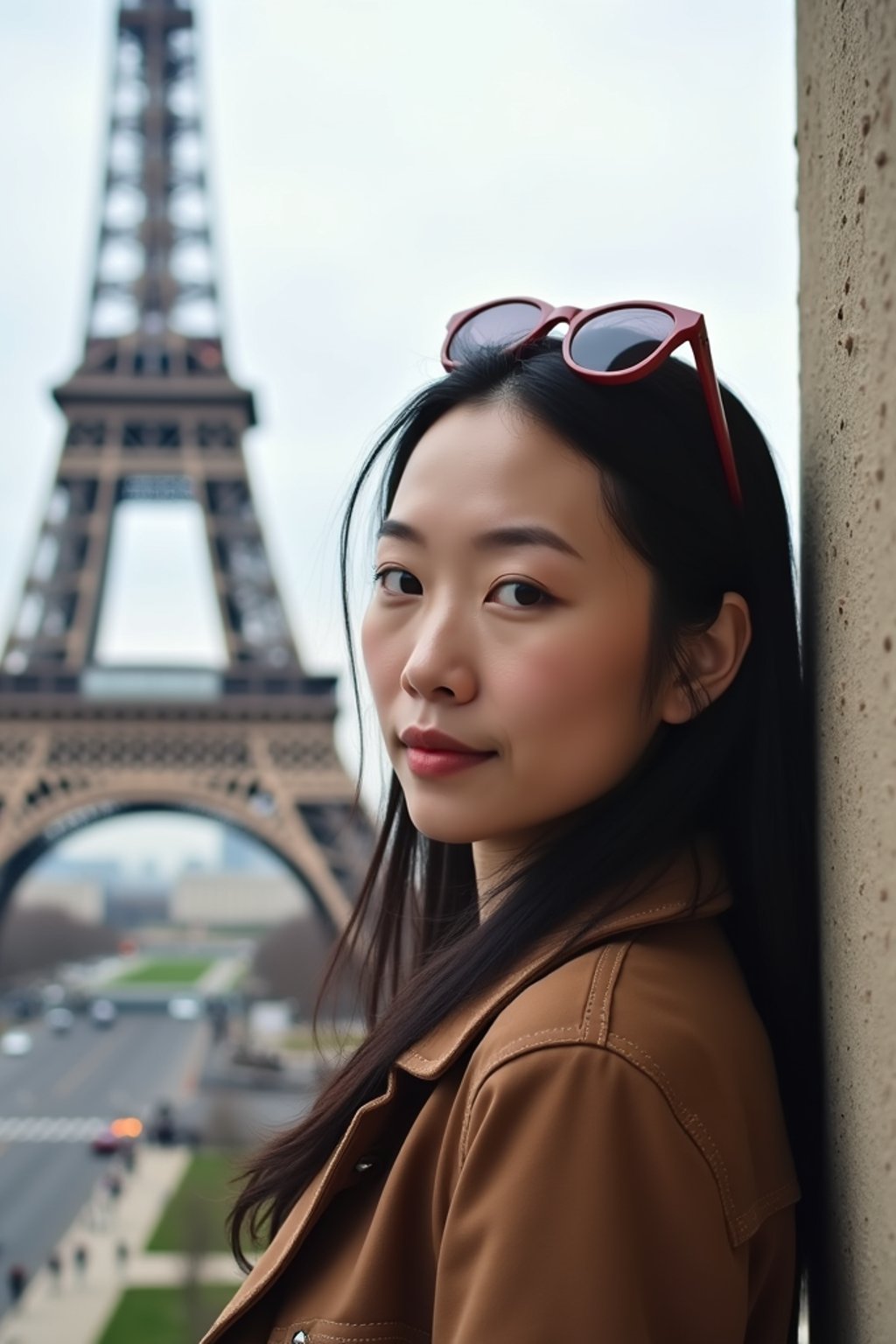 woman as digital nomad in Paris with the Eiffel Tower in background