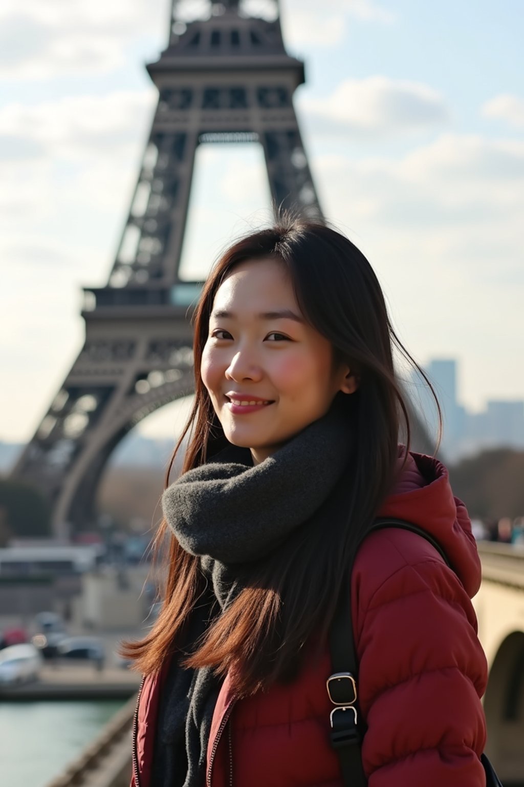 woman as digital nomad in Paris with the Eiffel Tower in background