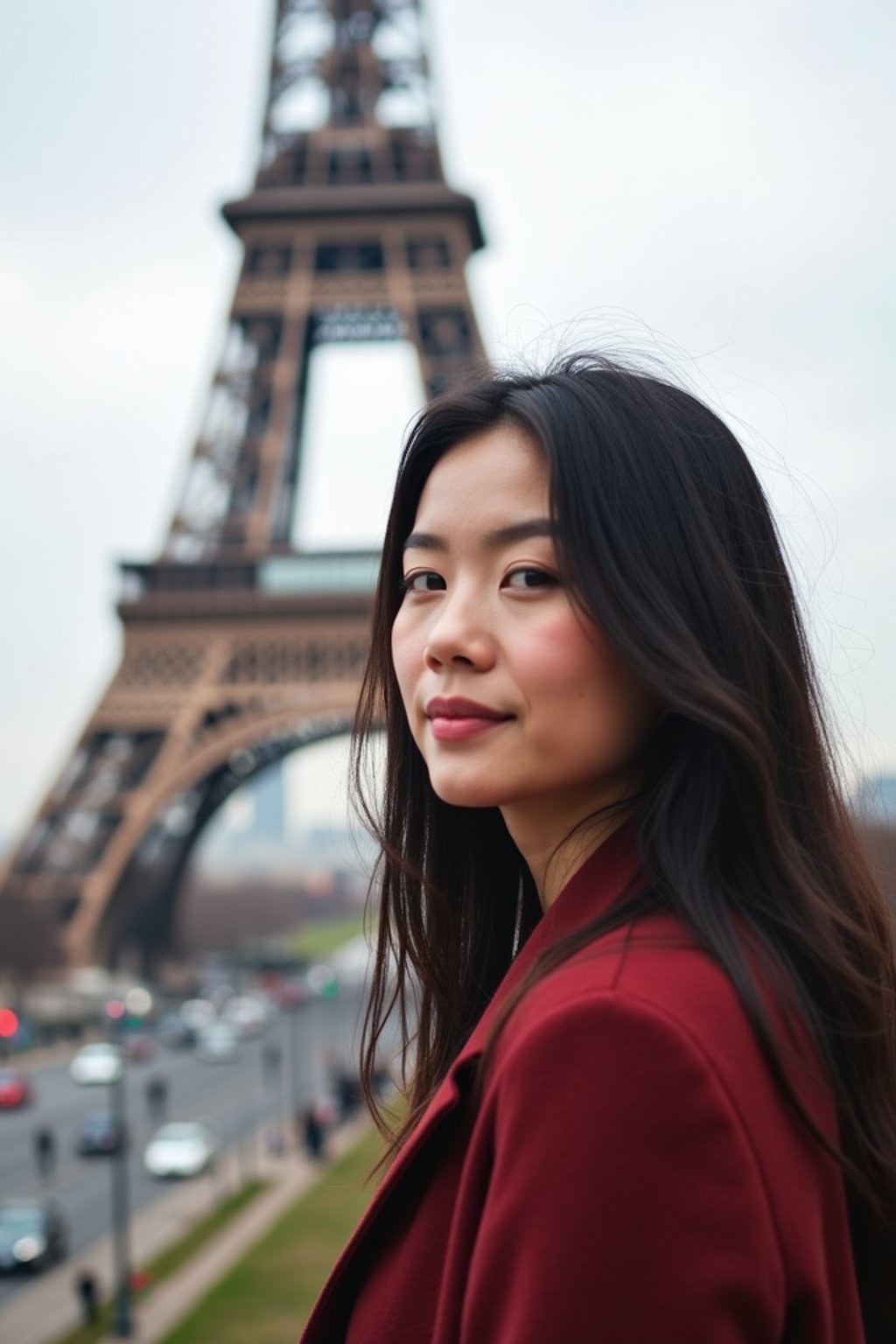 woman as digital nomad in Paris with the Eiffel Tower in background