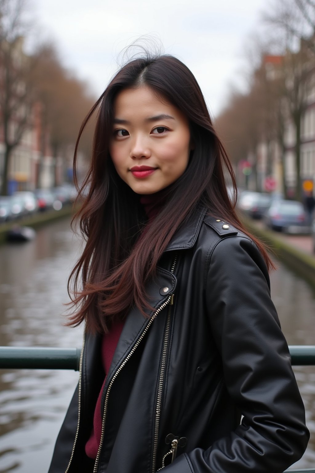 woman as digital nomad in Amsterdam with the Amsterdam Canals in background