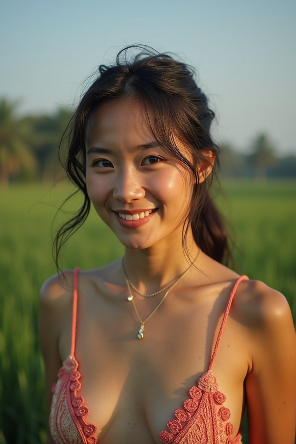 woman as digital nomad in Canggu, Bali near rice fields