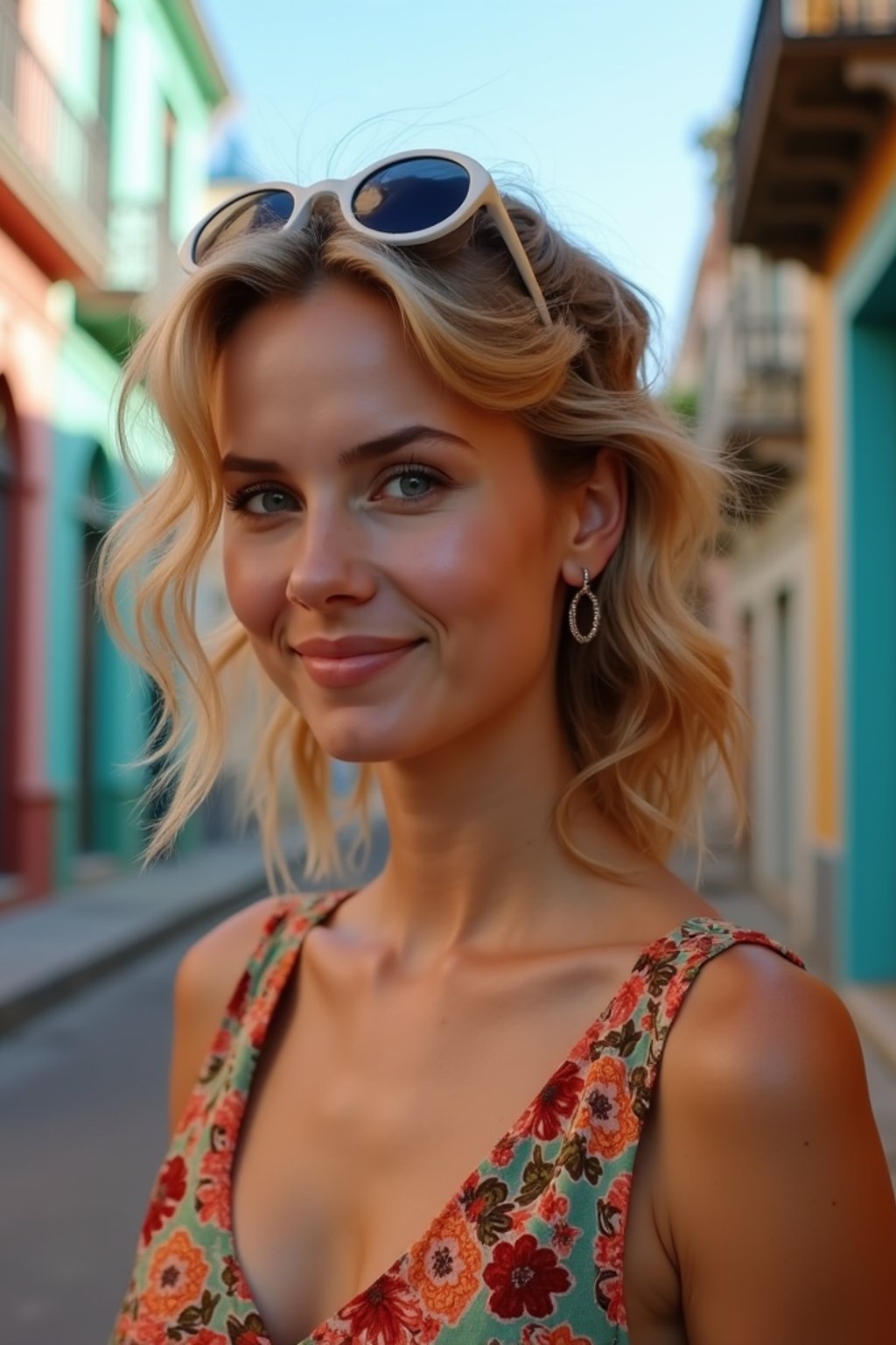 woman as digital nomad in Havana with the colorful old town in the background