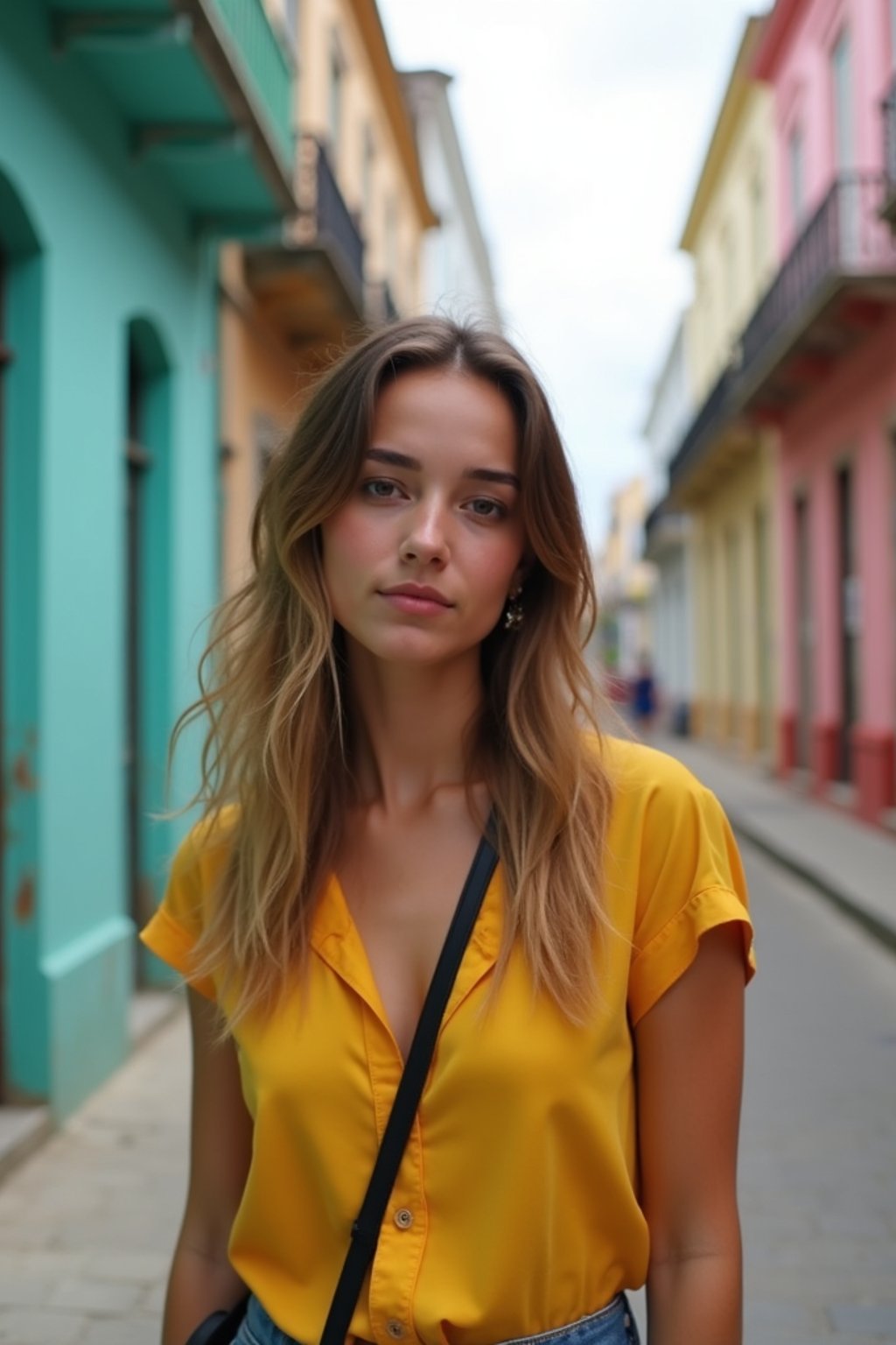 woman as digital nomad in Havana with the colorful old town in the background